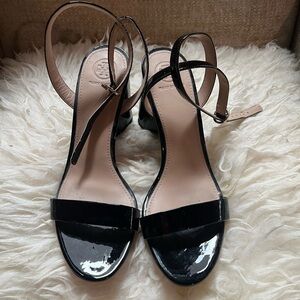 Tory Burch Black Patent Leather Ankle Wrap Sandals, Women’s Size 8.5